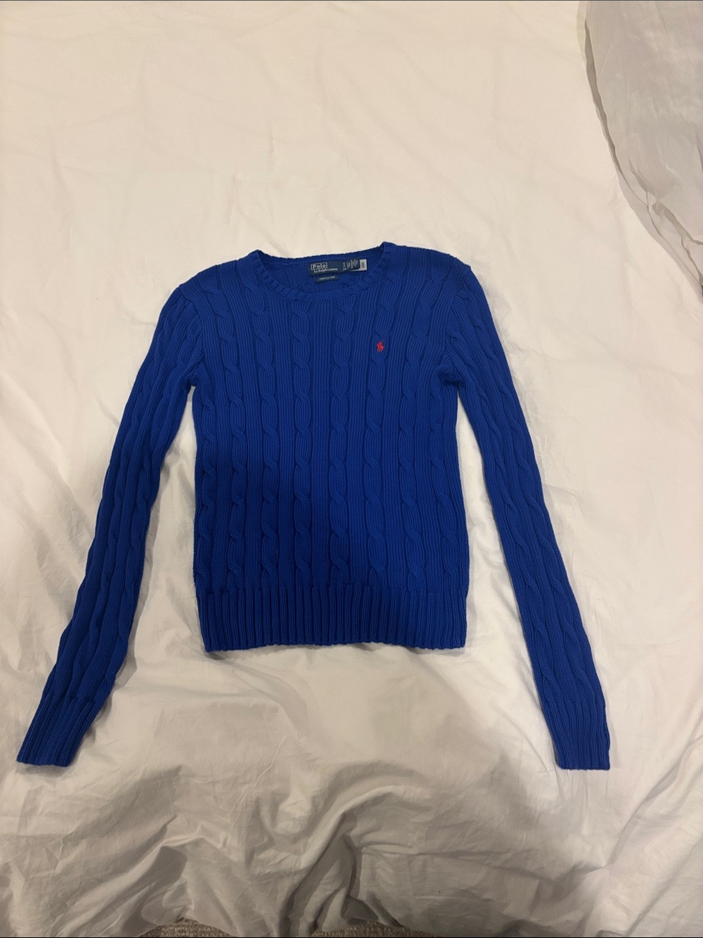 Ralph Lauren Women's Bright Blue Cable Crewneck Sweater